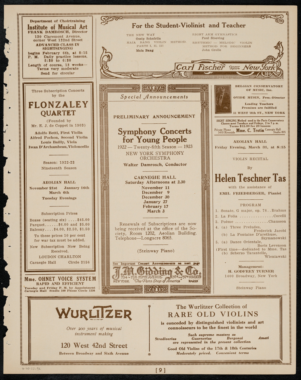New York Philharmonic, March 30, 1922, program page 9