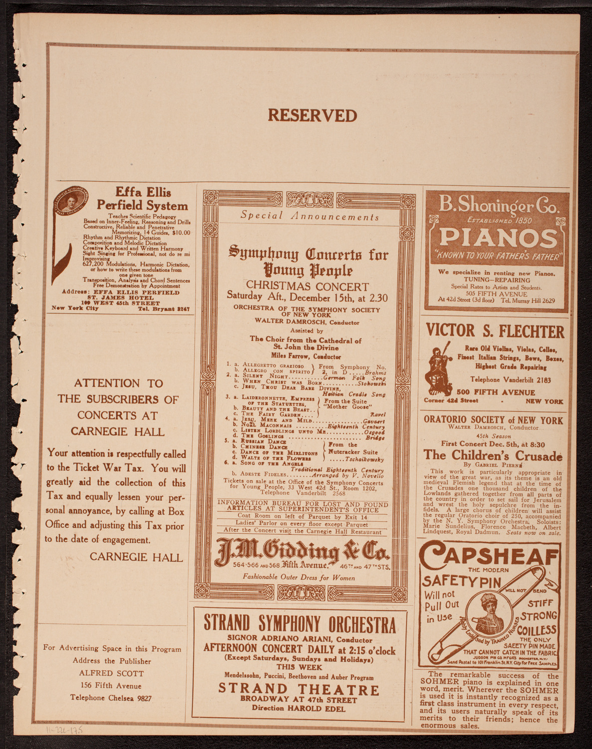 New York Philharmonic, November 22, 1917, program page 9
