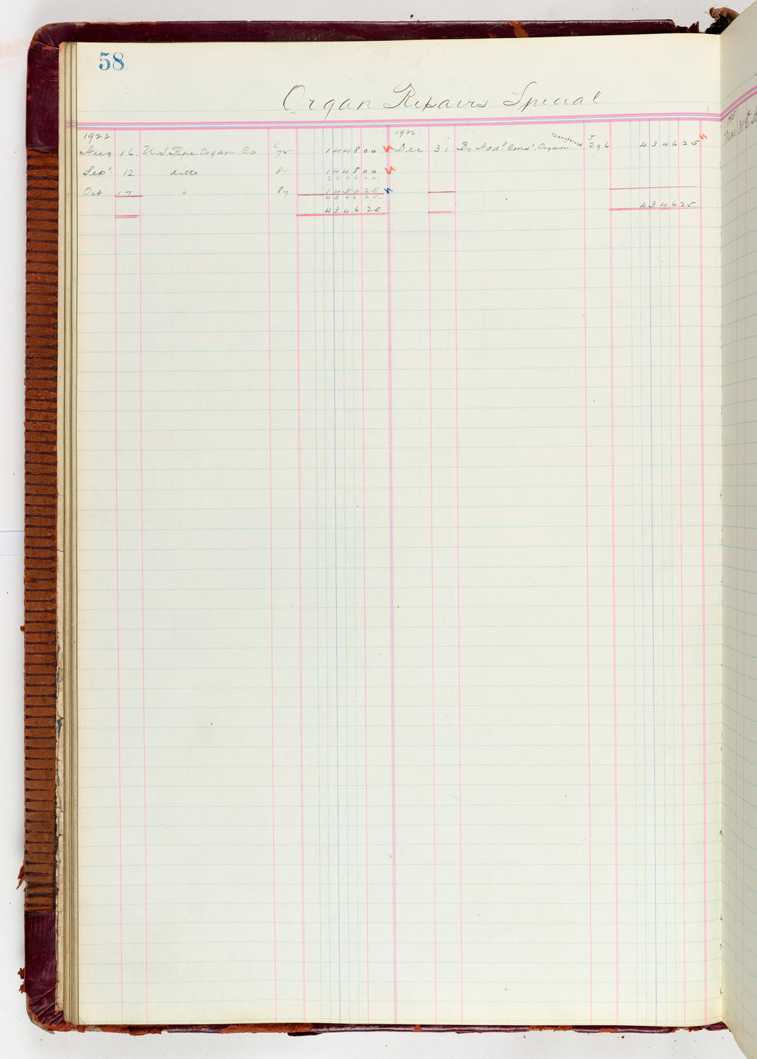 Music Hall Accounting Ledger Journal, volume 6, page 58