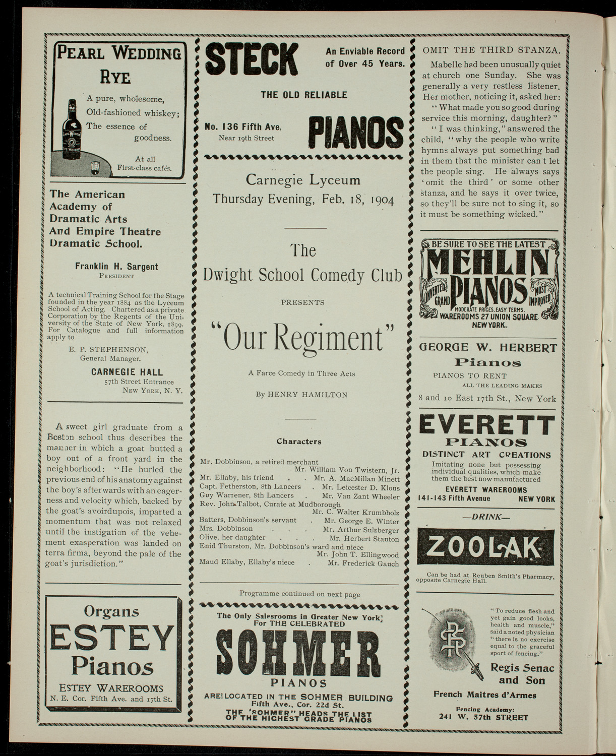 Dwight School Comedy Club, February 18, 1904, program page 2