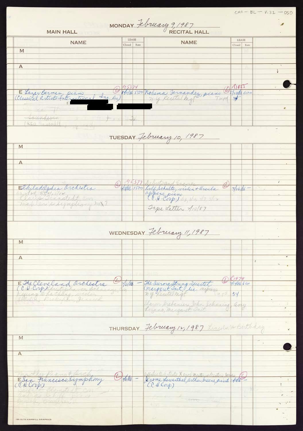 Carnegie Hall Booking Ledger, volume 32, page 50