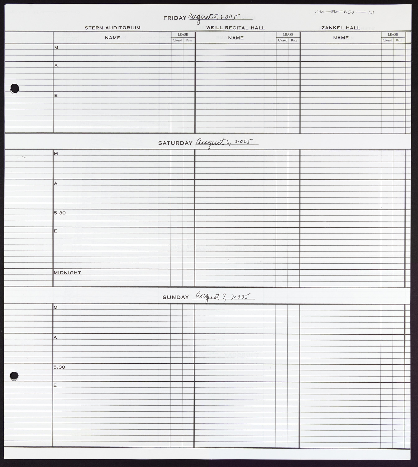 Carnegie Hall Booking Ledger, volume 50, page 101