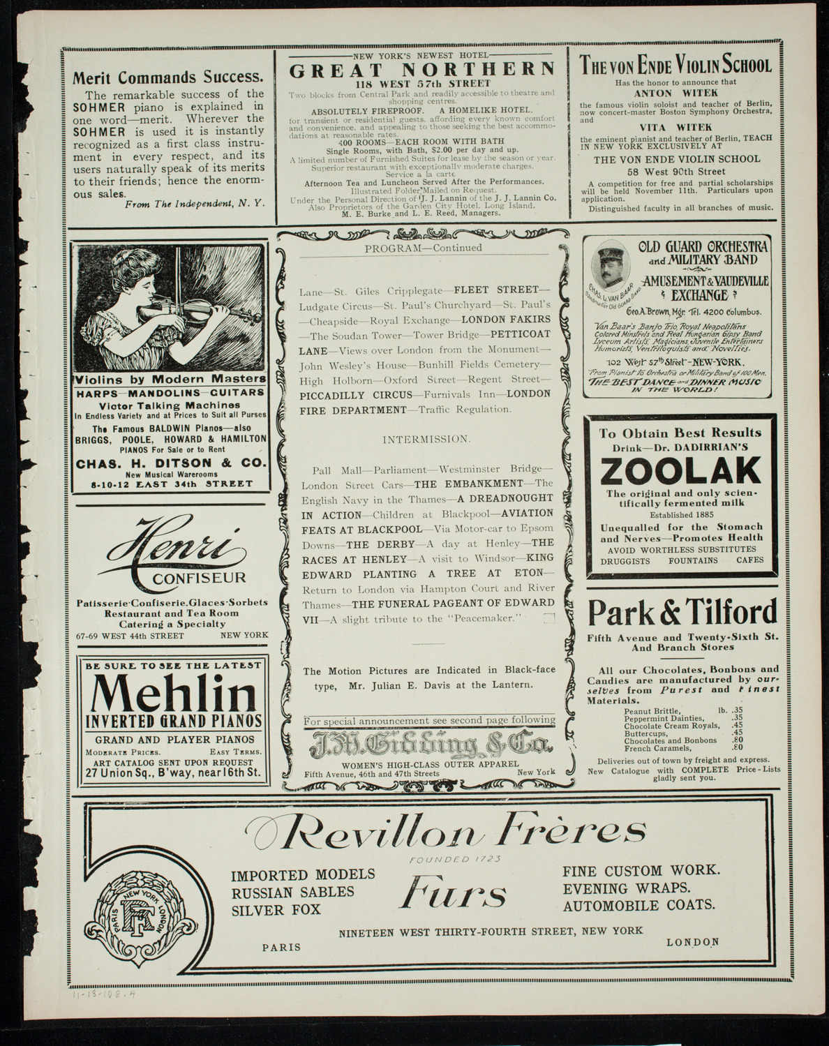 Elmendorf Lecture: London, November 13, 1910, program page 7