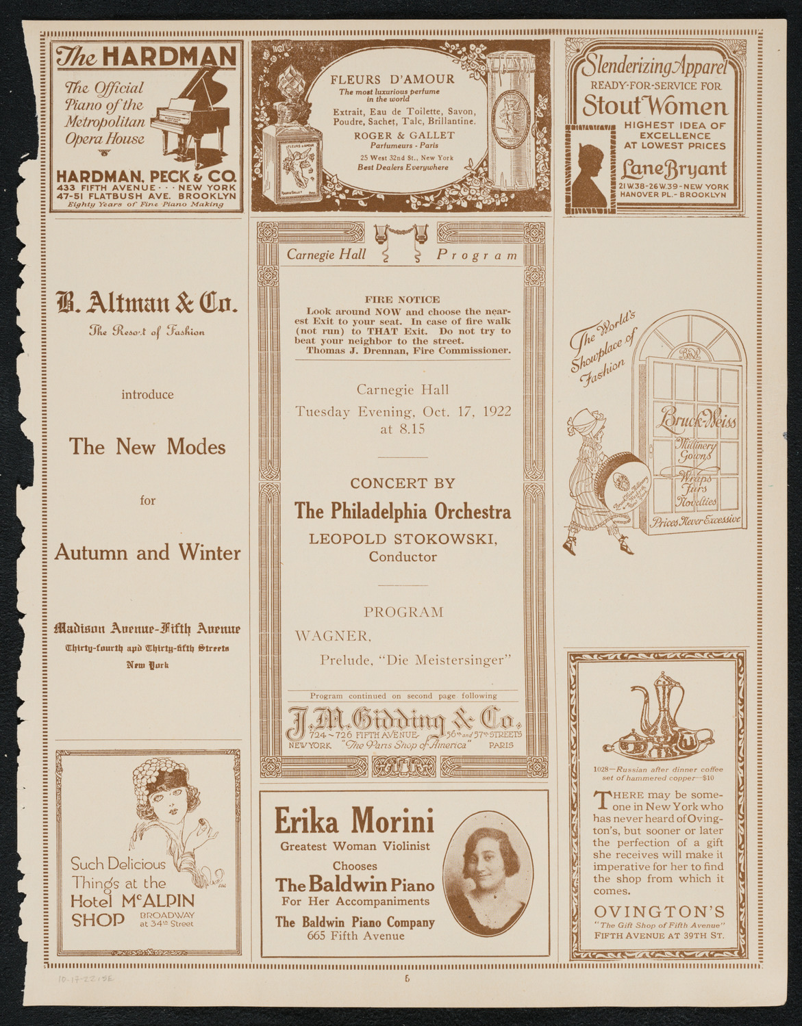 Philadelphia Orchestra, October 17, 1922, program page 5