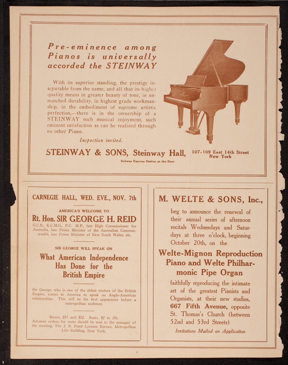 Jascha Heifetz, Violin, October 27, 1917, program page 4