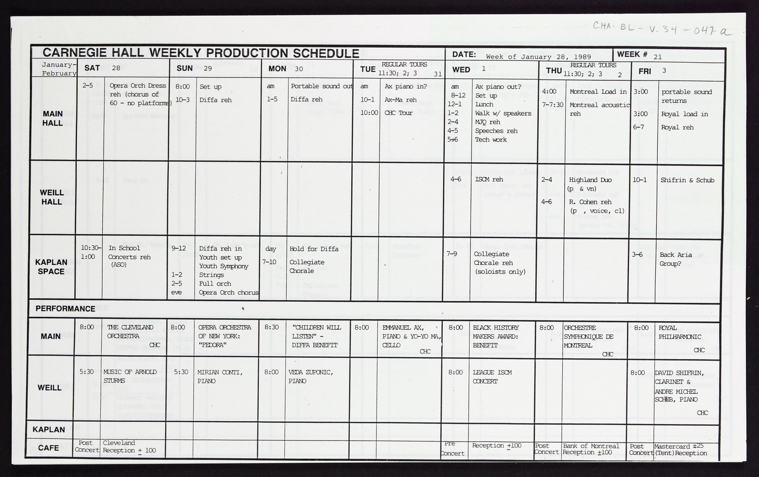 Carnegie Hall Booking Ledger, volume 34, page 47a