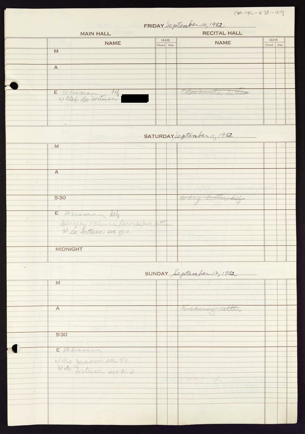 Carnegie Hall Booking Ledger, volume 28, page 9