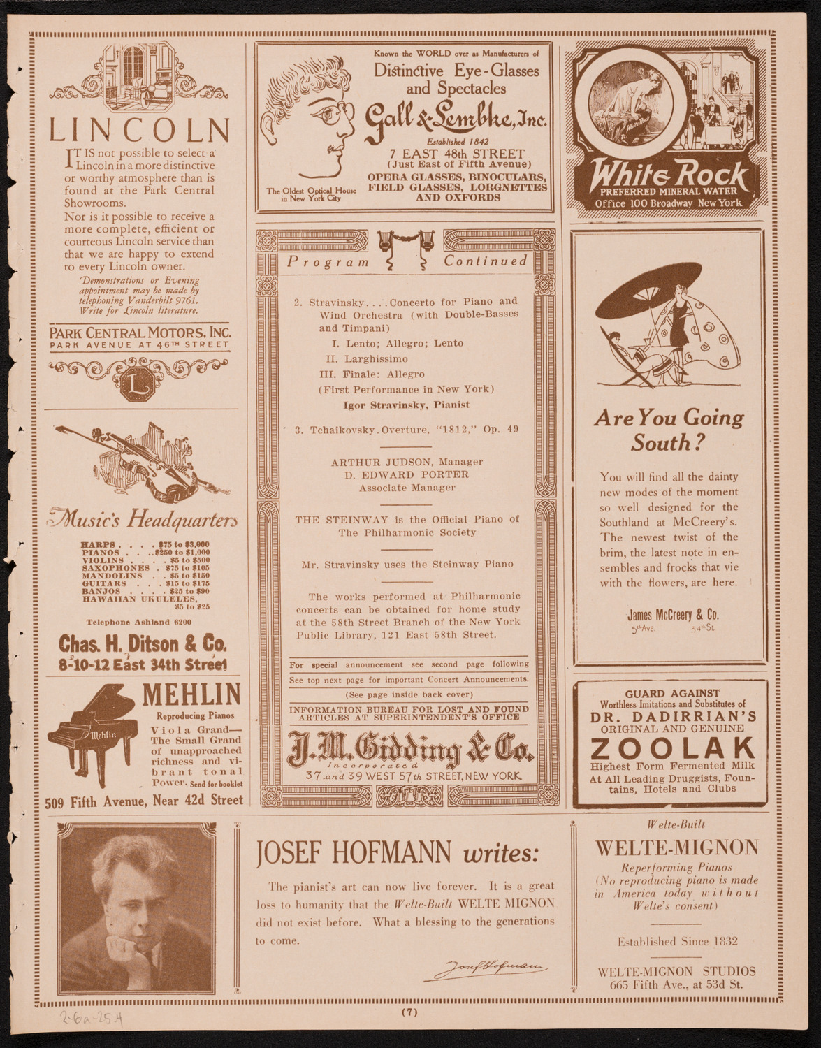 New York Philharmonic, February 6, 1925, program page 7