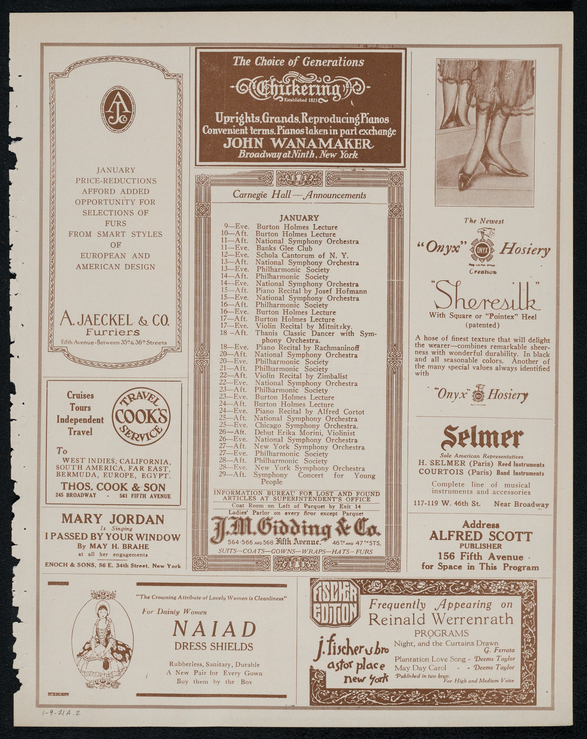 Reinald Werrenrath, Baritone, January 9, 1921, program page 3