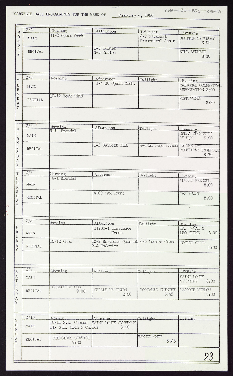 Carnegie Hall Booking Ledger, volume 25, page 46a