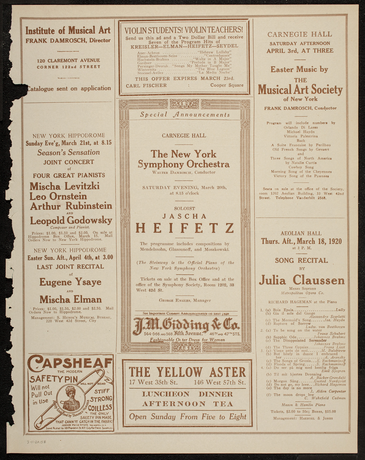 New York Symphony Orchestra, March 11, 1920, program page 9