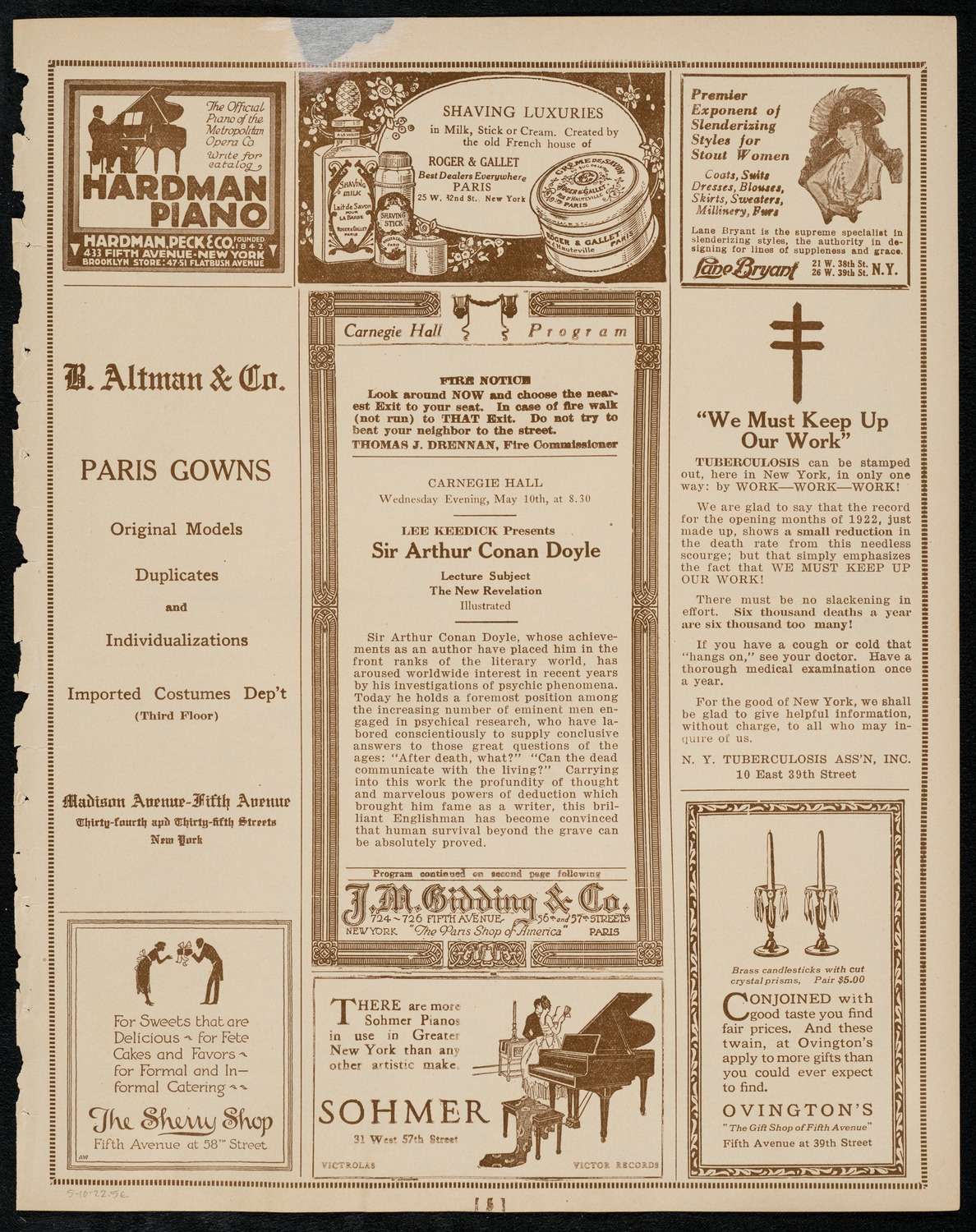 Sir Arthur Conan Doyle, May 10, 1922, program page 5