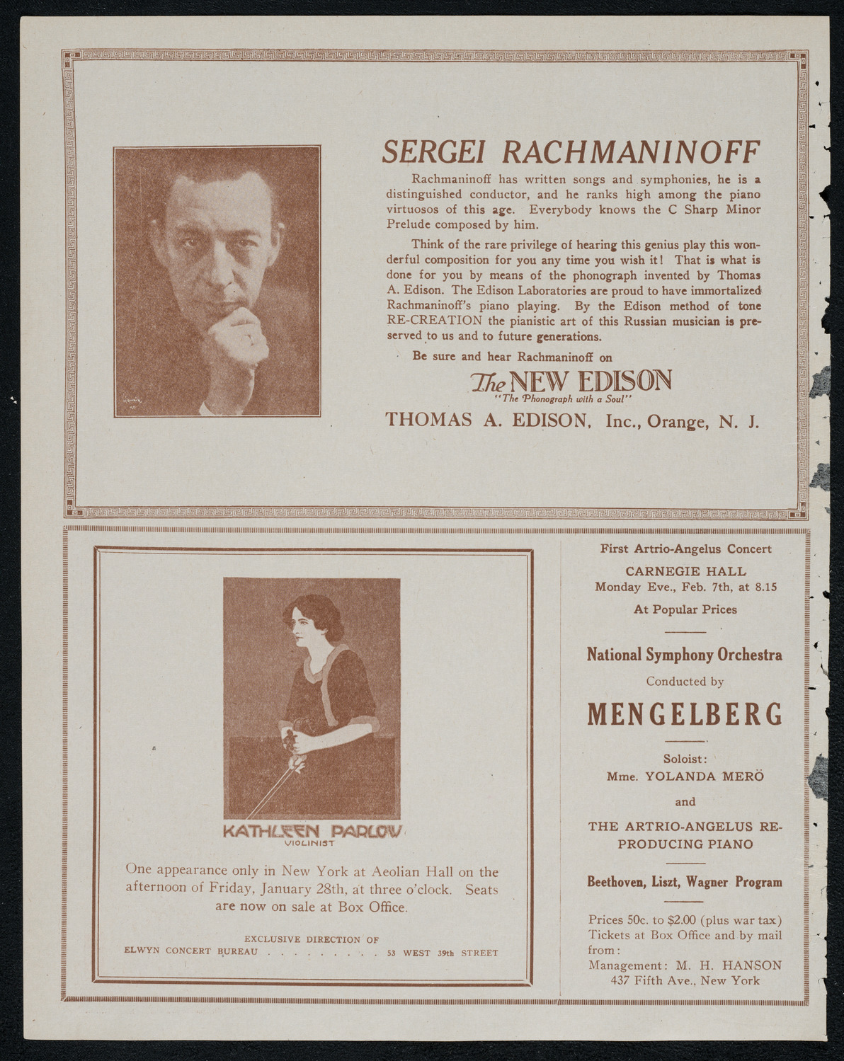 Erica Morini, Violin, with Orchestra, January 26, 1921, program page 2