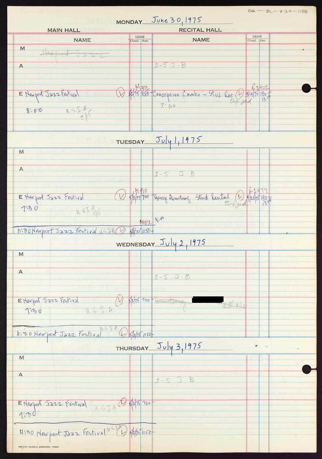 Carnegie Hall Booking Ledger, volume 20, page 88