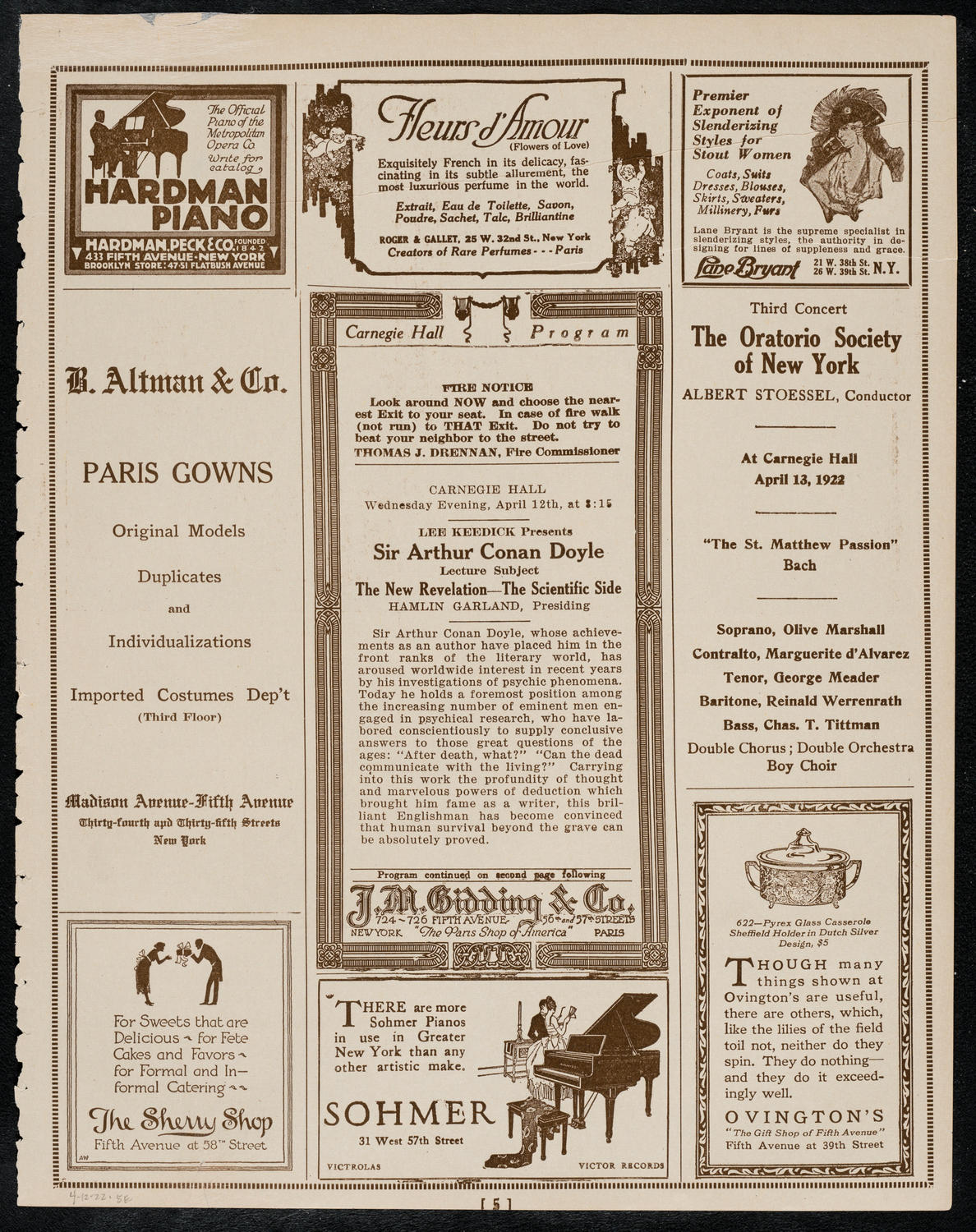 Sir Arthur Conan Doyle, April 12, 1922, program page 5