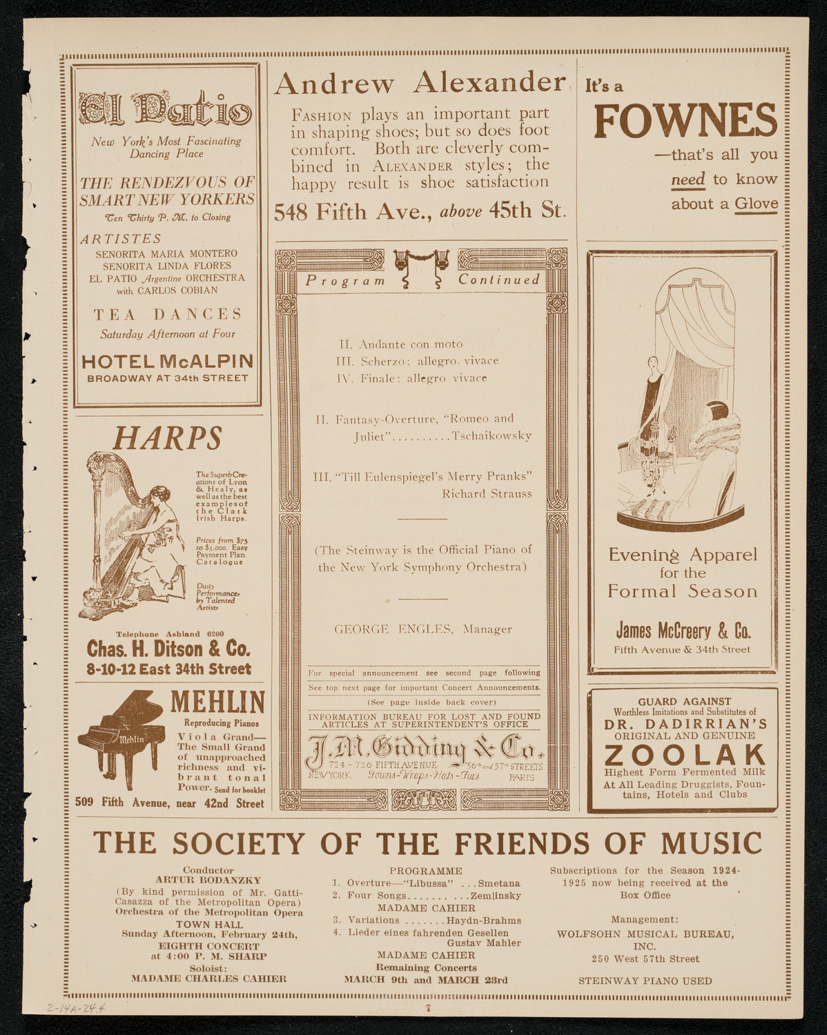 New York Symphony Orchestra, February 14, 1924, program page 7