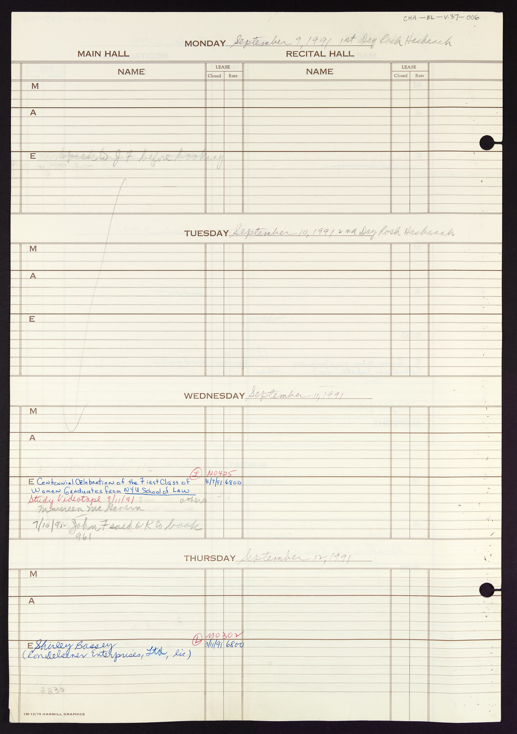 Carnegie Hall Booking Ledger, volume 37, page 6