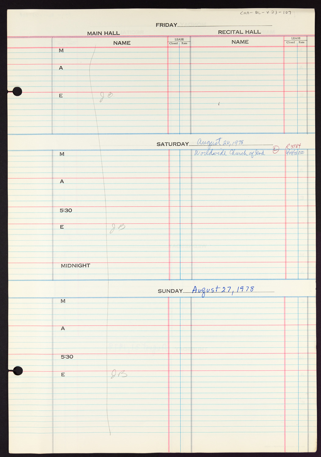 Carnegie Hall Booking Ledger, volume 23, page 107