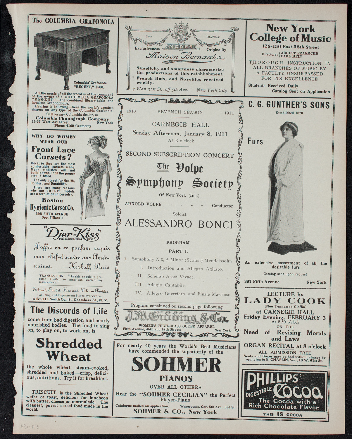 Volpe Symphony Society of New York, January 8, 1911, program page 5