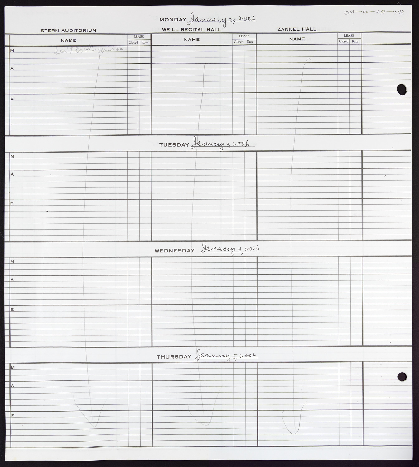 Carnegie Hall Booking Ledger, volume 51, page 40