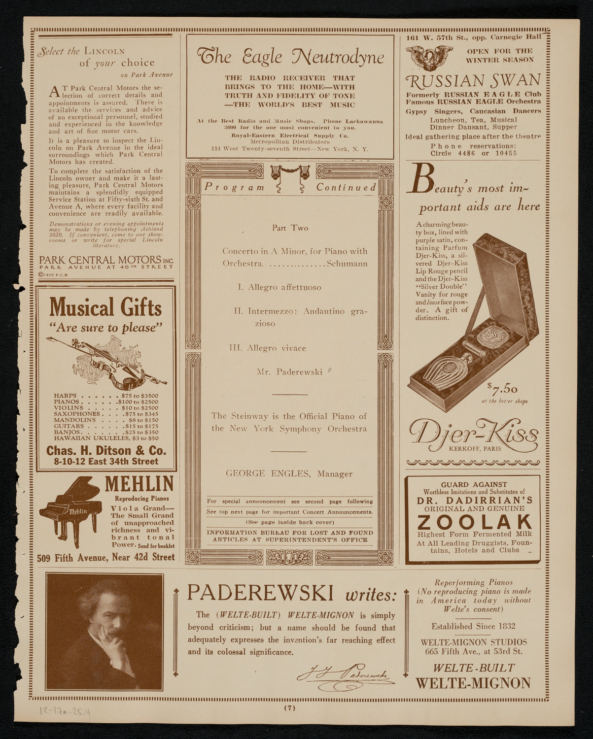 New York Symphony Orchestra, December 17, 1925, program page 7