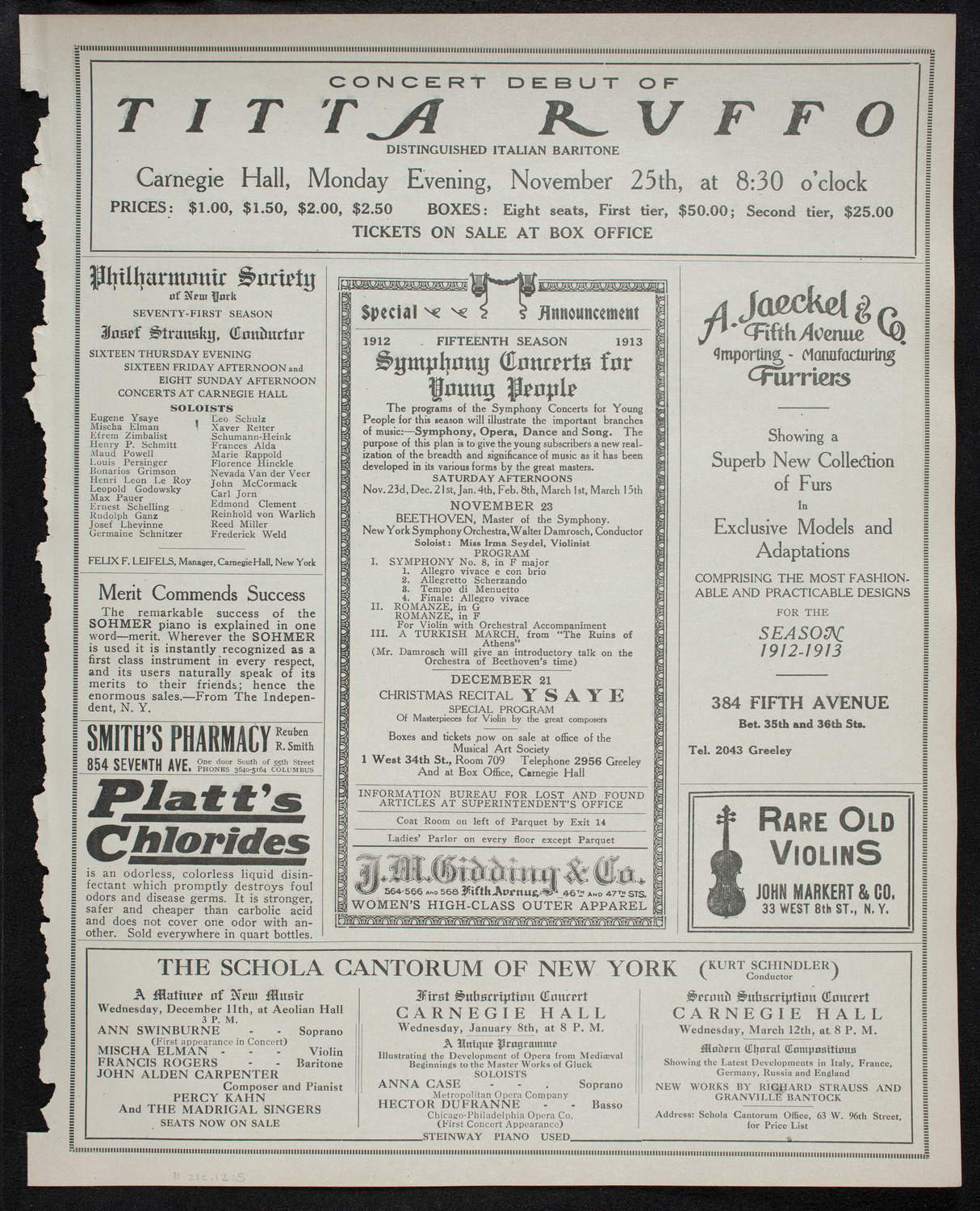 New York Philharmonic, November 21, 1912, program page 9