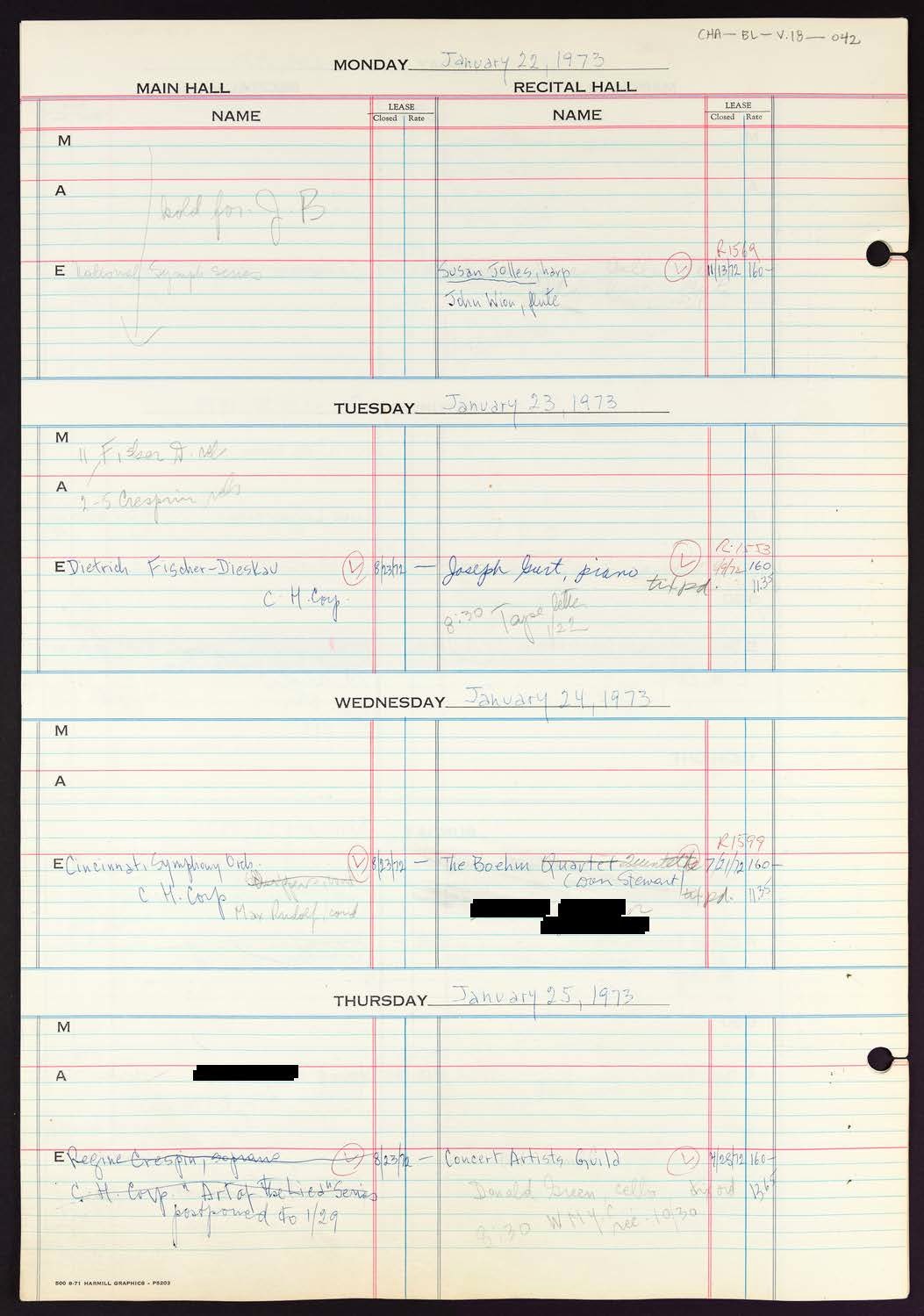 Carnegie Hall Booking Ledger, volume 18, page 42