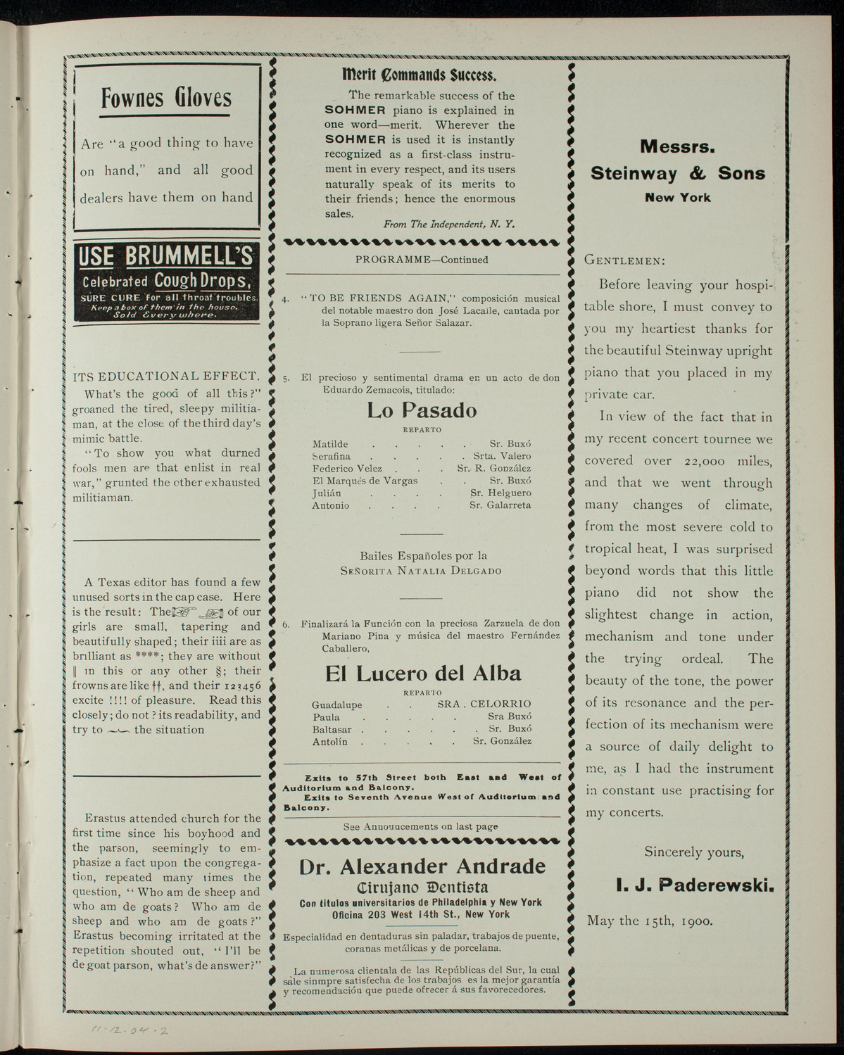 Compañia Dramatica Española, November 12, 1904, program page 3