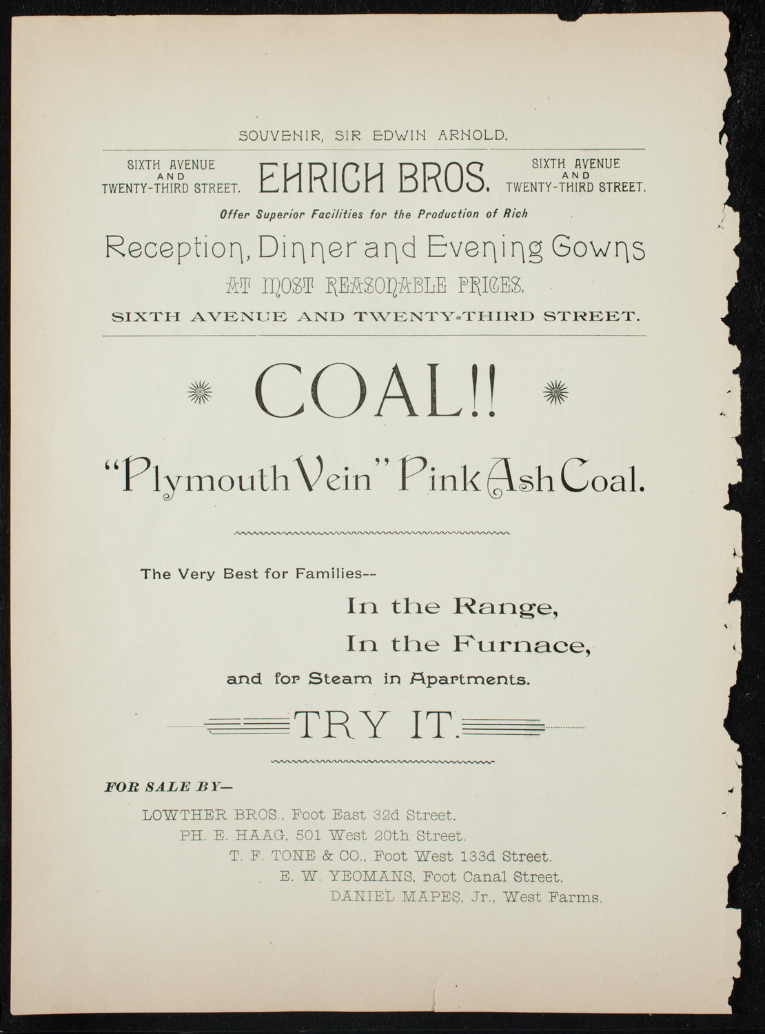 Lecture by Sir Edwin Arnold, November 4, 1891, program page 12