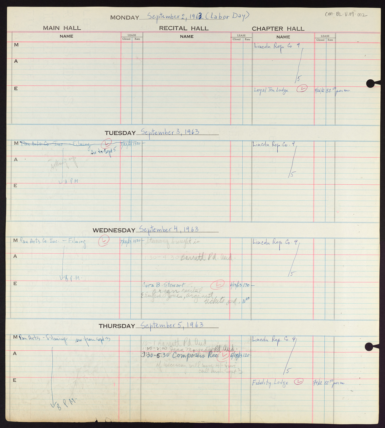 Carnegie Hall Booking Ledger, volume 9, page 2