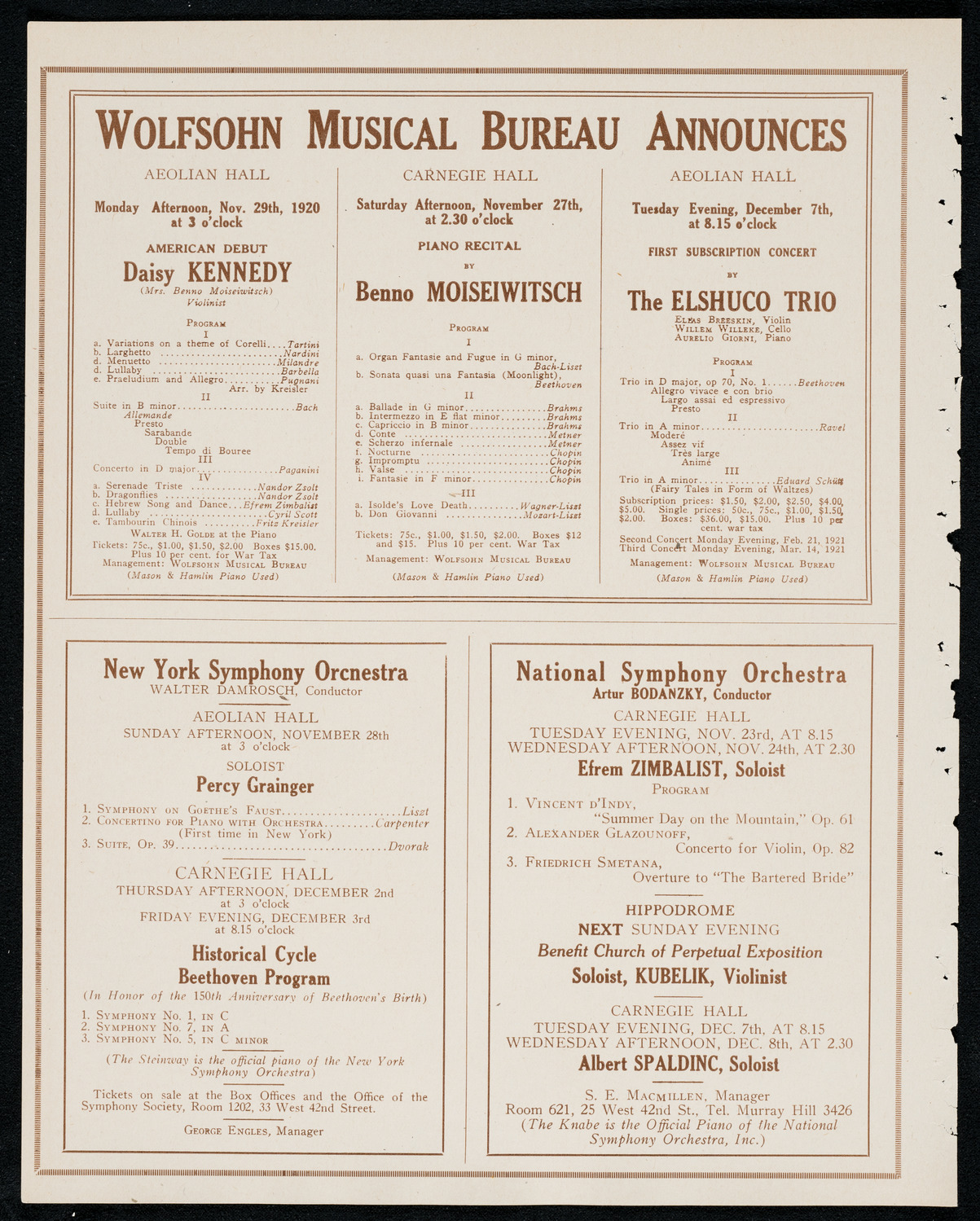 Laurence Leonard, Baritone, November 23, 1920, program page 8