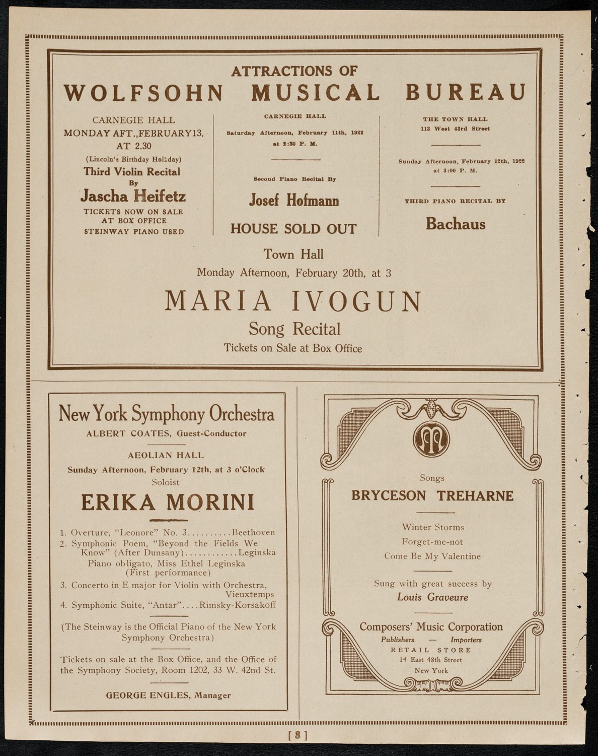 Philadelphia Orchestra, February 7, 1922, program page 8