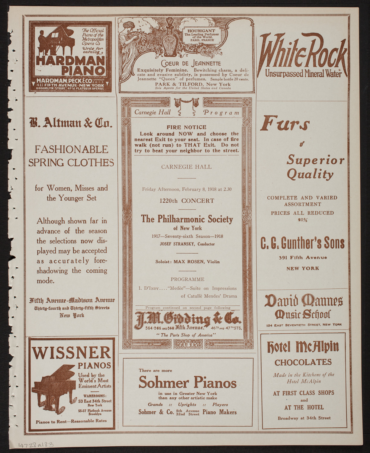 New York Philharmonic, February 8, 1918, program page 5