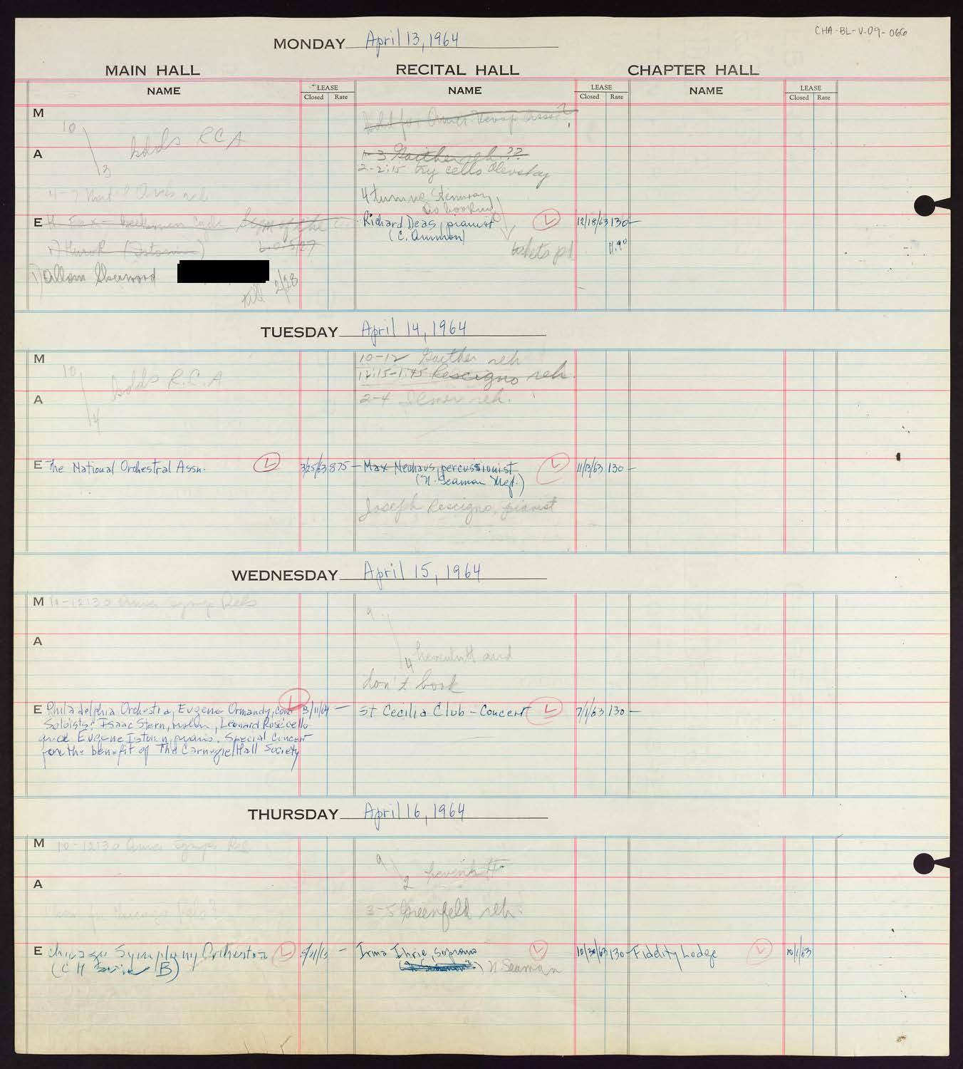 Carnegie Hall Booking Ledger, volume 9, page 66