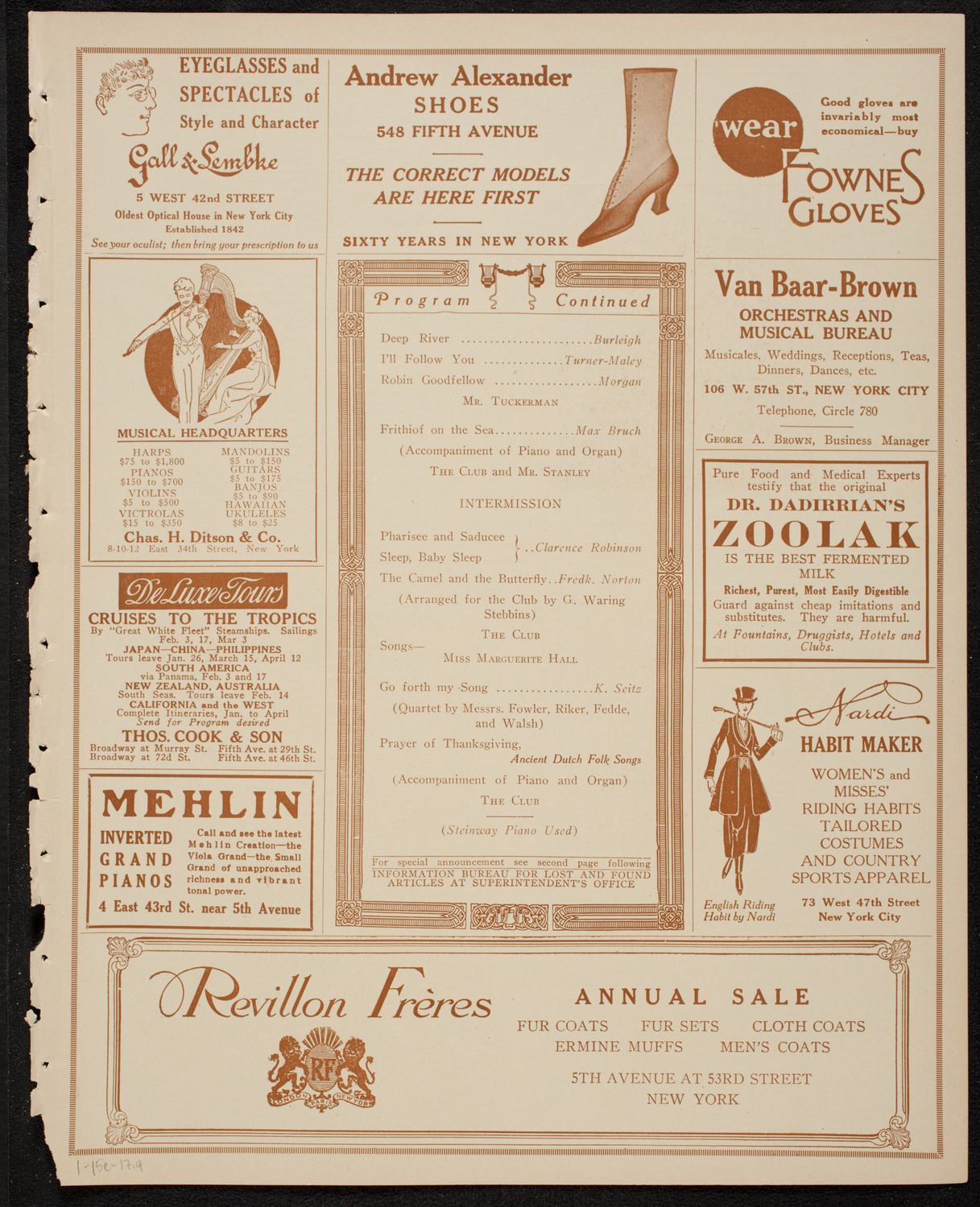 Singers Club of New York, January 15, 1917, program page 7
