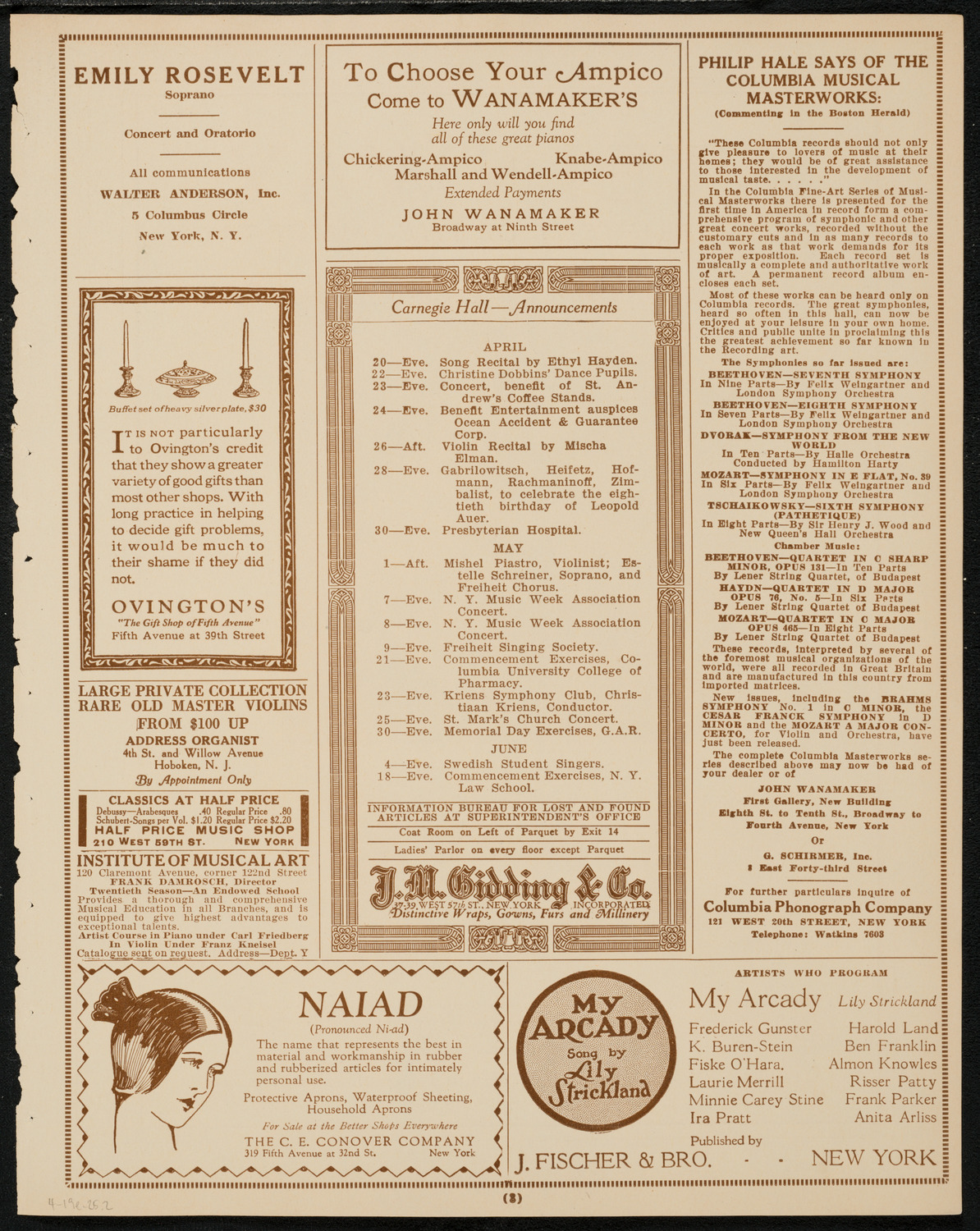 Benefit: Association of Music School Settlements, April 19, 1925, program page 3