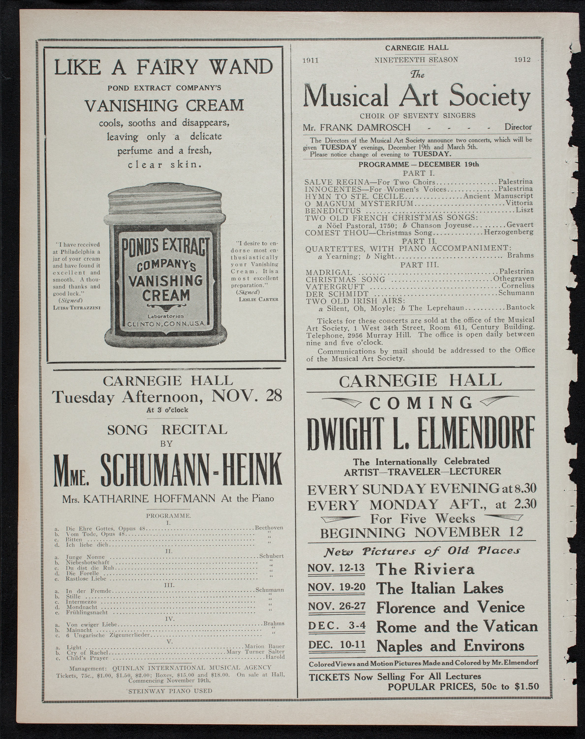 Johanna Gadski, Soprano, November 7, 1911, program page 8