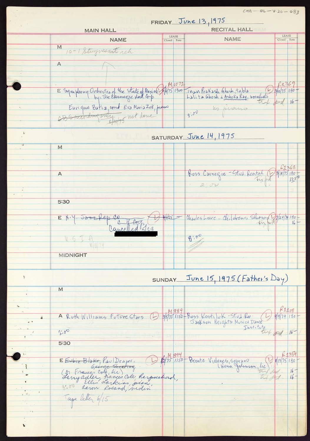 Carnegie Hall Booking Ledger, volume 20, page 83