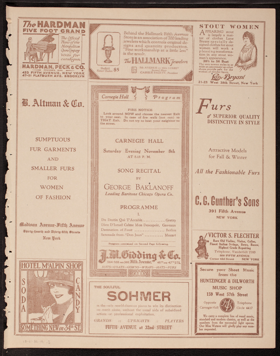 George Baklanoff, Baritone, November 8, 1919, program page 5