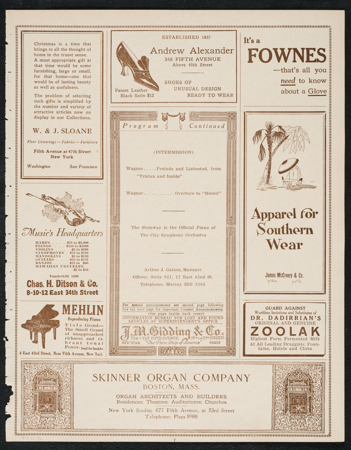 City Symphony Orchestra, December 11, 1922, program page 7