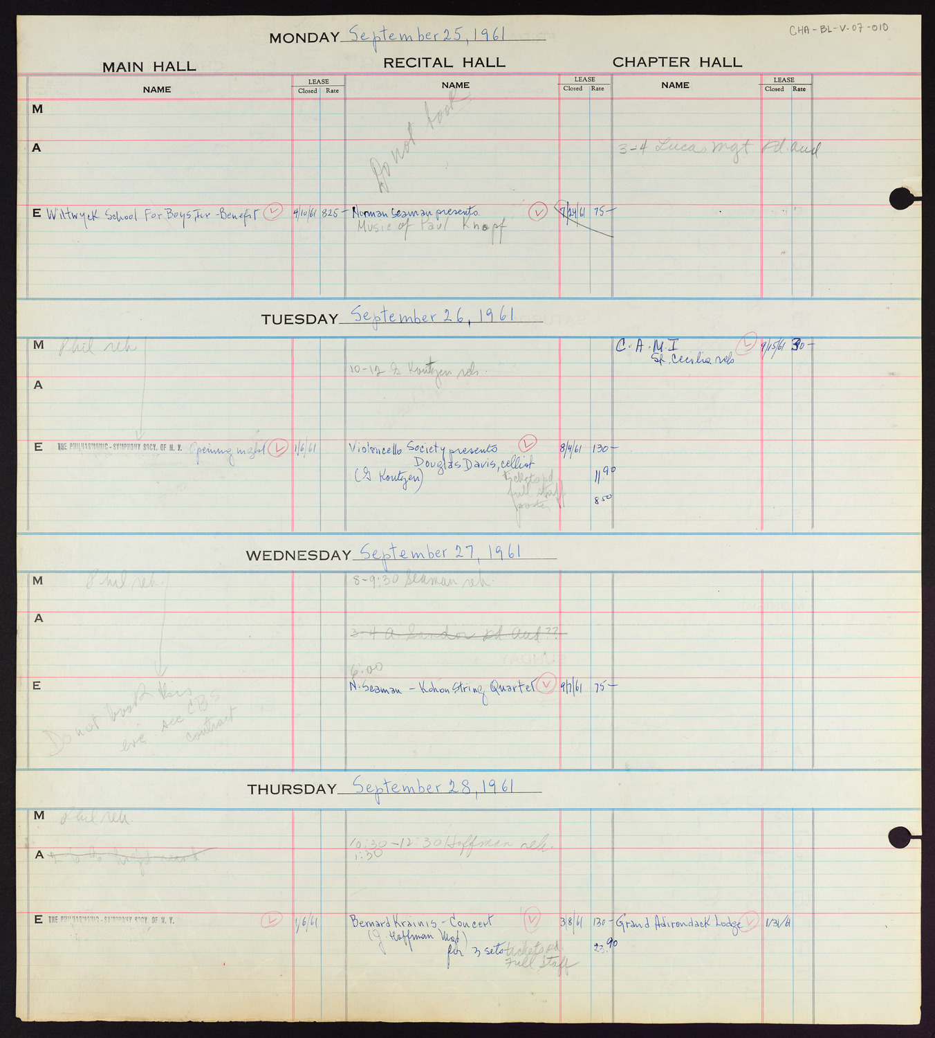 Carnegie Hall Booking Ledger, volume 7, page 10