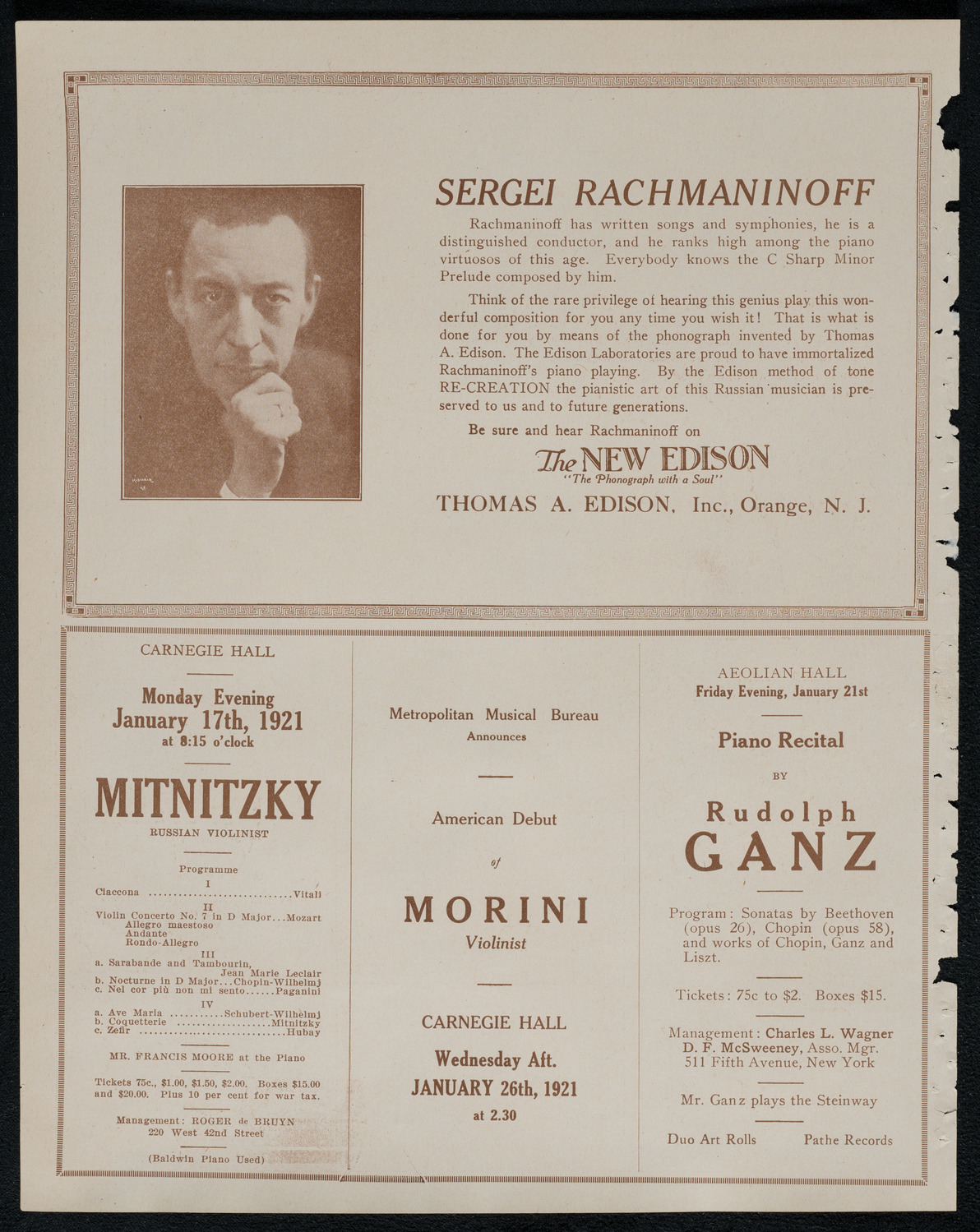 New York Philharmonic, January 16, 1921, program page 2