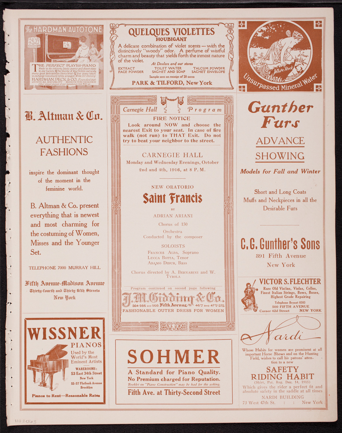 Adriano Ariani's "Saint Francis", October 2, 1916, program page 5