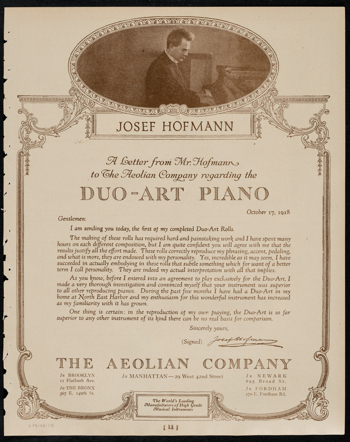 New York Symphony Orchestra, February 17, 1922, program page 11