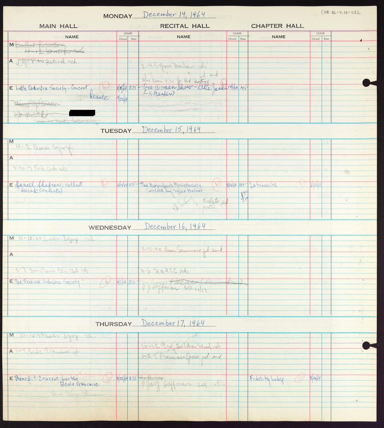 Carnegie Hall Booking Ledger, volume 10, page 32