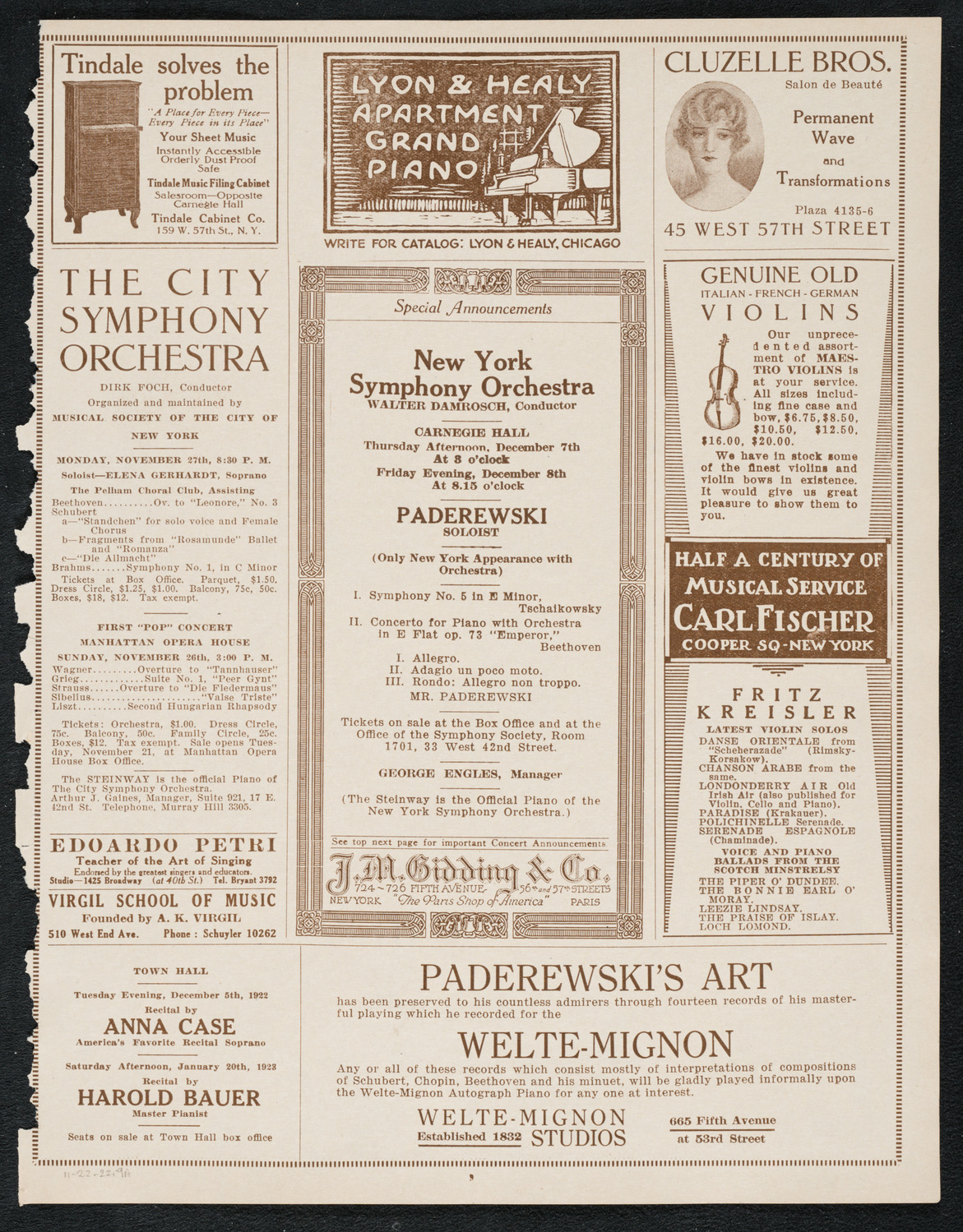 Ignacy Jan Paderewski, Piano, November 22, 1922, program page 9