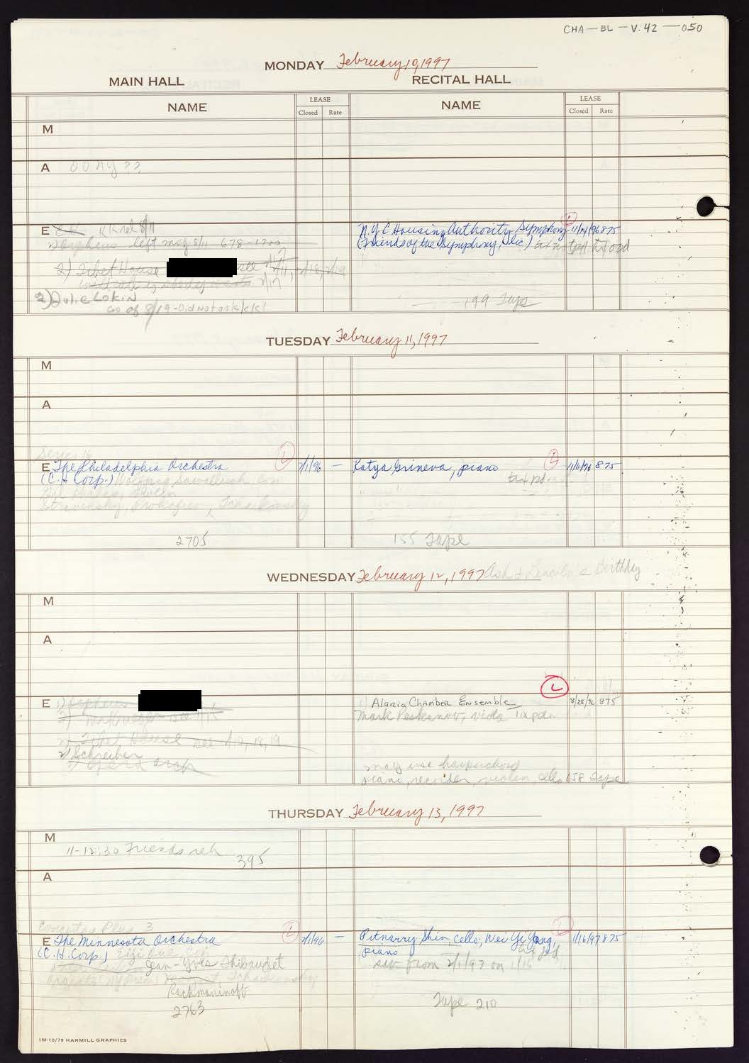 Carnegie Hall Booking Ledger, volume 42, page 50