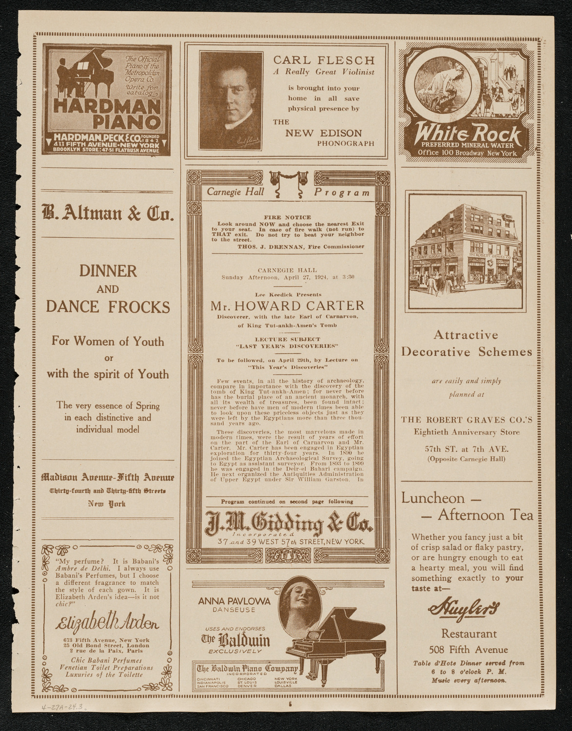 Lecture by Howard Carter, April 27, 1924, program page 5