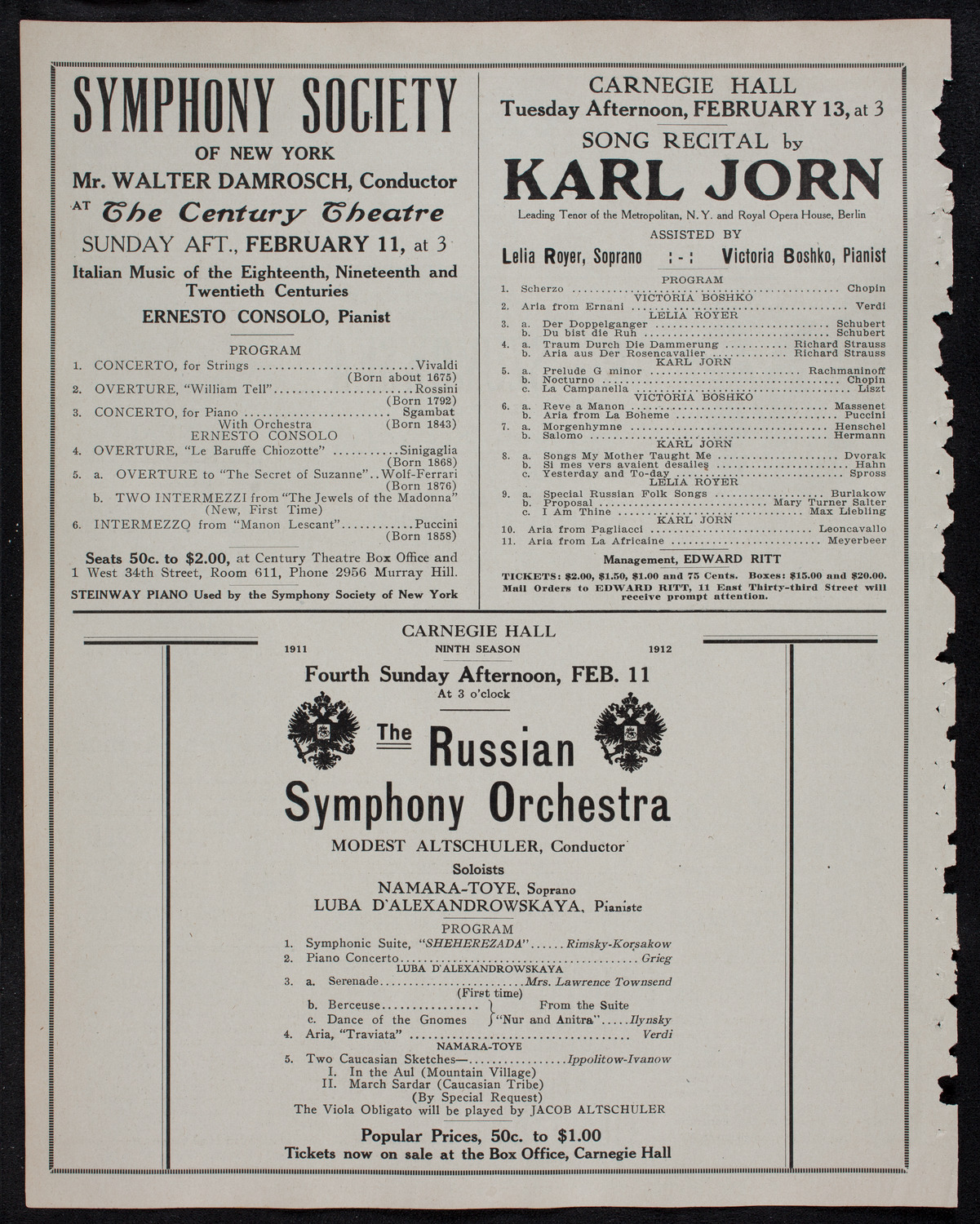 New York Philharmonic, February 9, 1912, program page 10