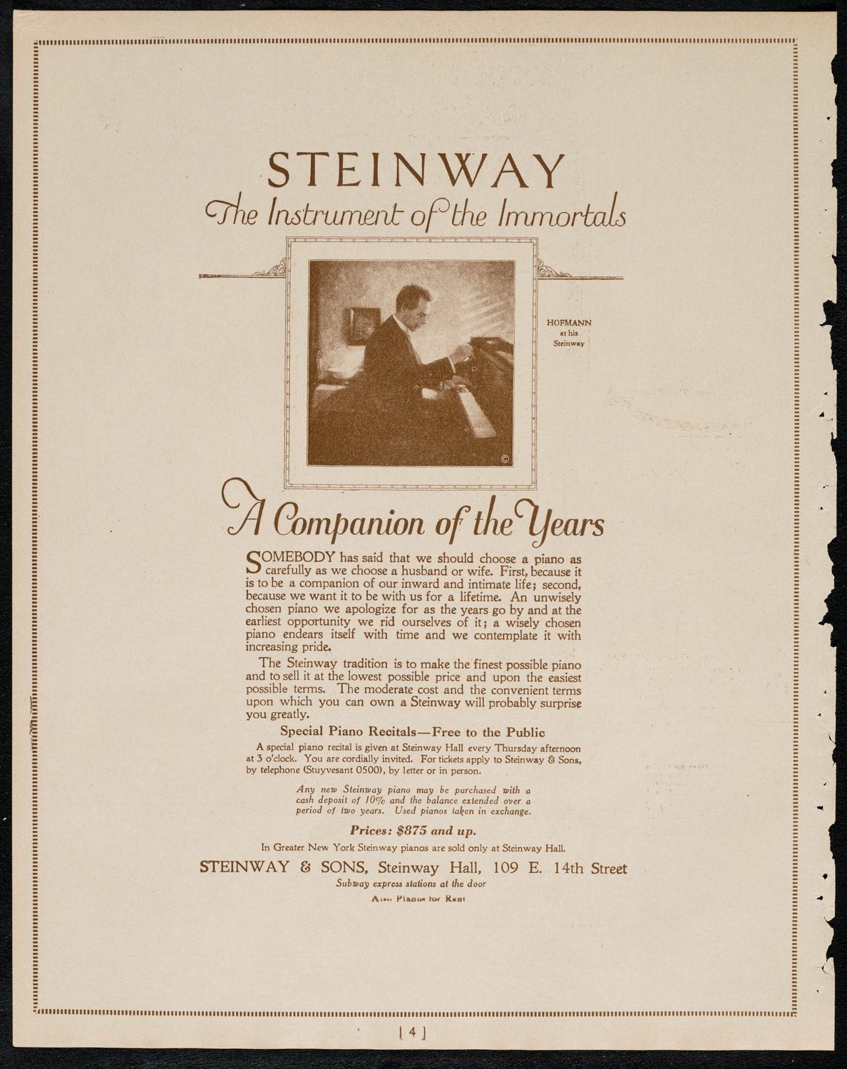 Jascha Heifetz, Violin, March 5, 1922, program page 4